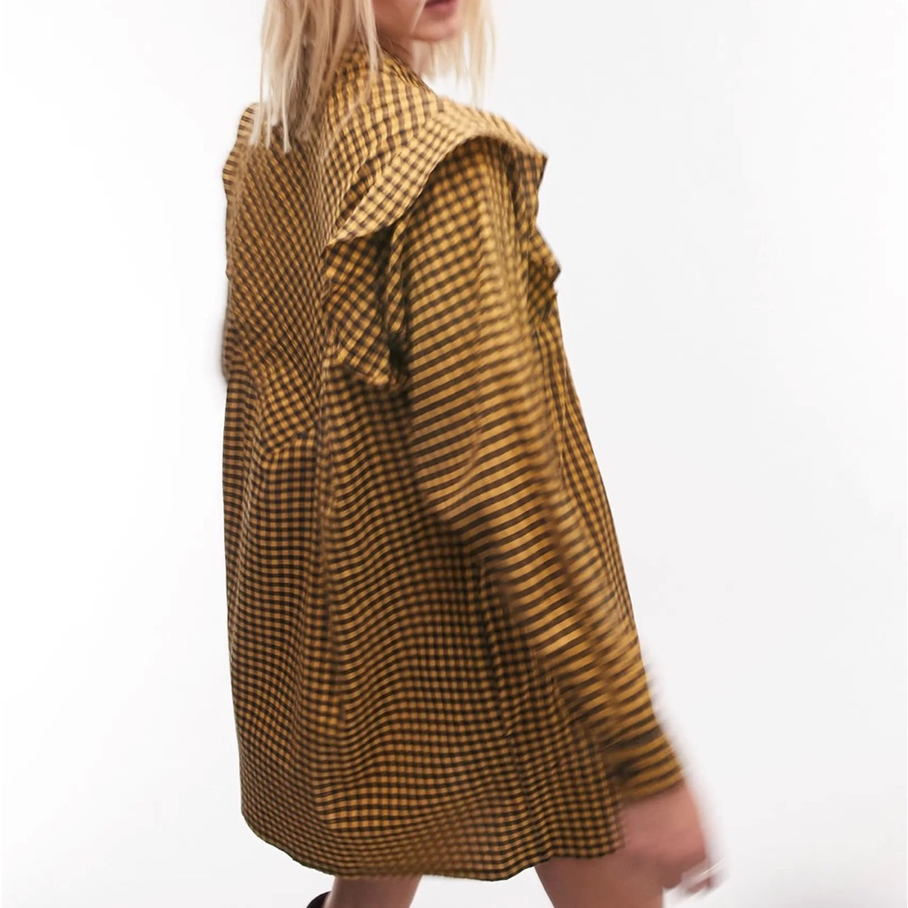 topshop | gingham ruffle long sleeve shirtdress
